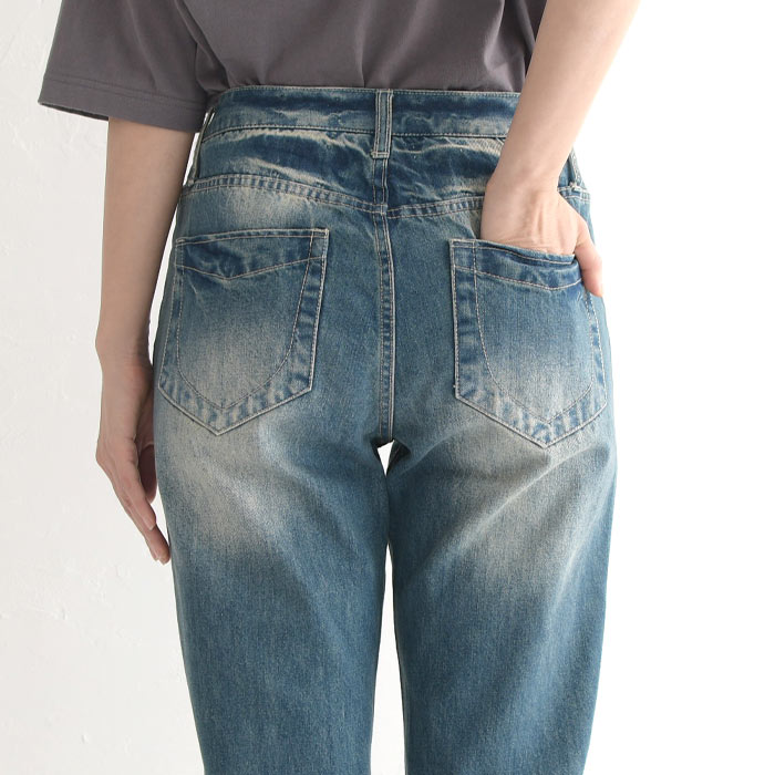 パンツ テーパード ボーイフレンド デニム レディース 08mab ヴィンテージデニム ウエストゴム コットン 綿100％ 25SS0228R, | 08Mab | 14