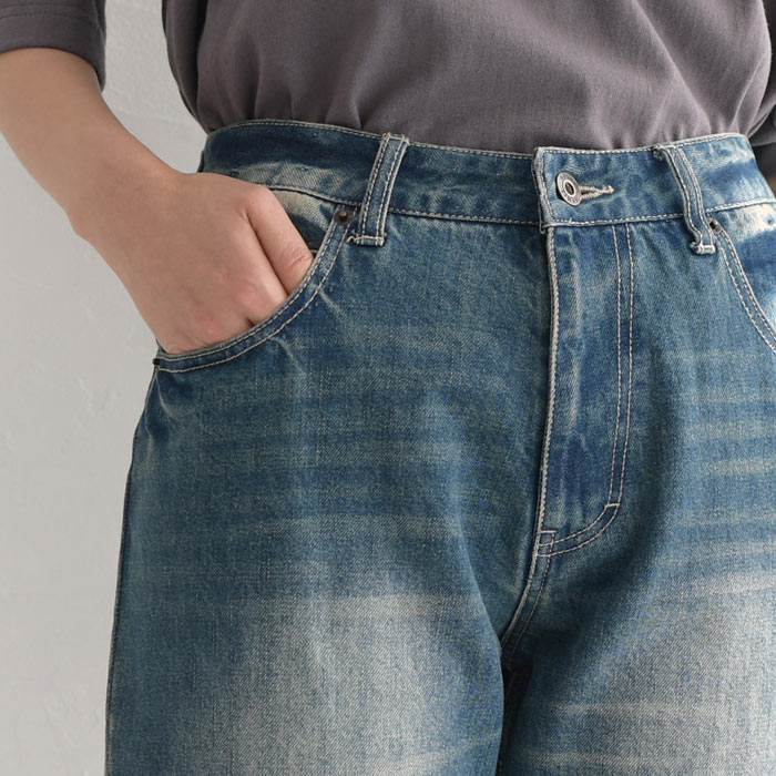 パンツ テーパード ボーイフレンド デニム レディース 08mab ヴィンテージデニム ウエストゴム コットン 綿100％ 25SS0228R, | 08Mab | 15