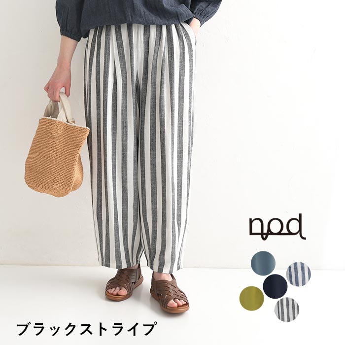 S〜LL nod 綿麻 ウエストゴム ギャザー サーカスパンツ ワイドパンツ大きいサイズ 春 夏 30代 40代 50代 24SS0517,｜ecoloco｜03