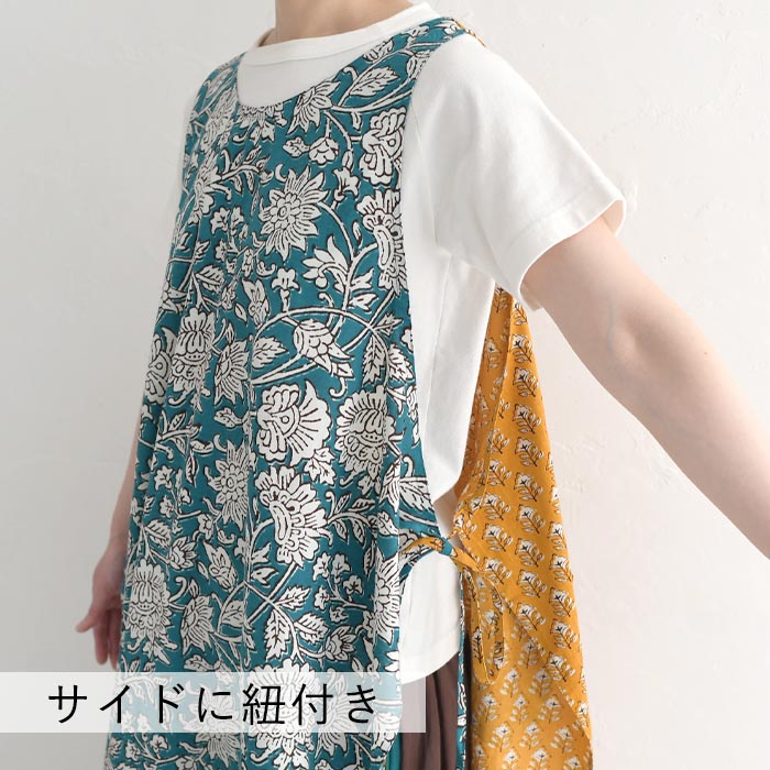 メール便可 エプロンチュニック ジレ レディース ワンピース ロング インド綿 前後着 2WAY パネル柄 25SS0404, |  | 17