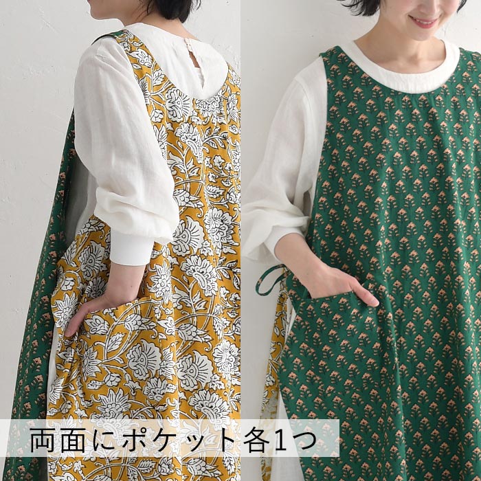 メール便可 エプロンチュニック ジレ レディース ワンピース ロング インド綿 前後着 2WAY パネル柄 25SS0404, |  | 18
