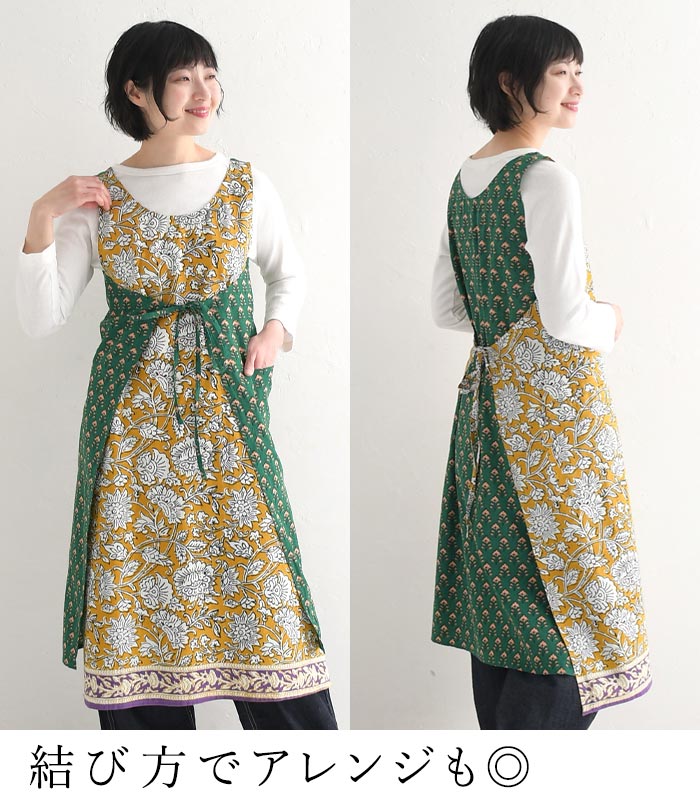 メール便可 エプロンチュニック ジレ レディース ワンピース ロング インド綿 前後着 2WAY パネル柄 25SS0404, |  | 09