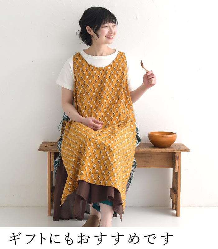 メール便可 エプロンチュニック ジレ レディース ワンピース ロング インド綿 前後着 2WAY パネル柄 25SS0404, |  | 10