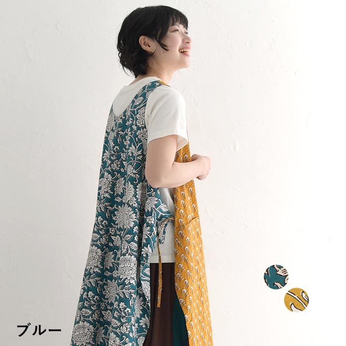 メール便可 エプロンチュニック ジレ レディース ワンピース ロング インド綿 前後着 2WAY パネル柄 25SS0404, |  | 01