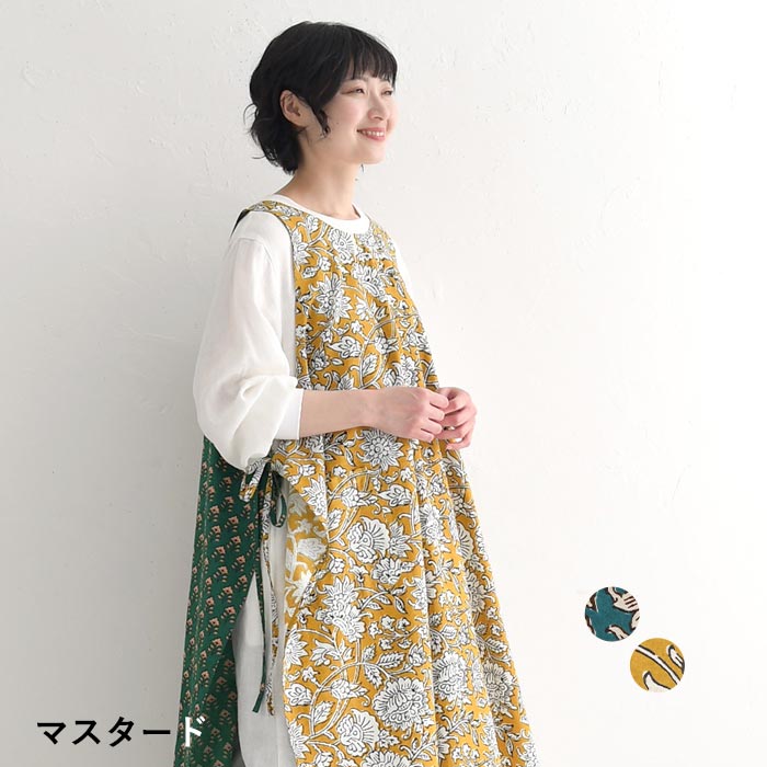 メール便可 エプロンチュニック ジレ レディース ワンピース ロング インド綿 前後着 2WAY パネル柄 25SS0404, |  | 02