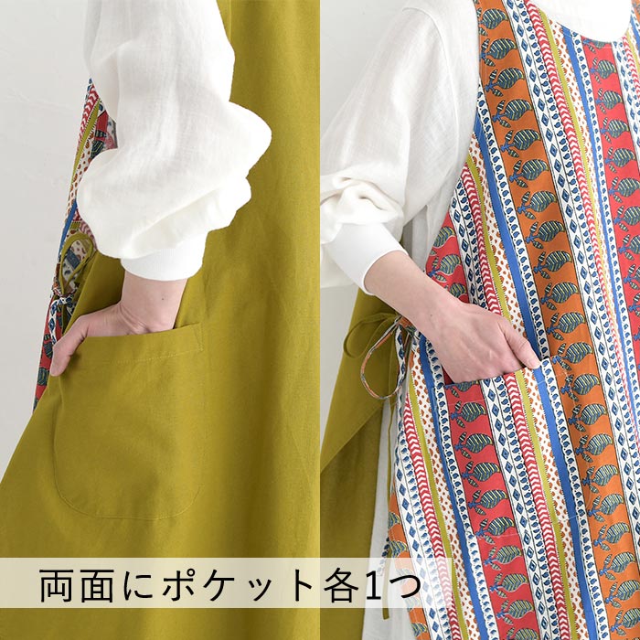 メール便可 エプロンチュニック パネル柄 ジレ レディース ワンピース