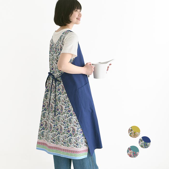 メール便可 エプロンチュニック 草花ペイズリー柄 ジレ レディース