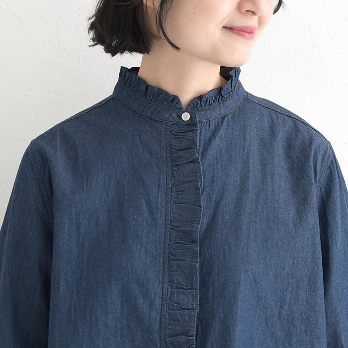 最大20％OFFクーポンあり SO[ ] コットンデニム フリルブラウス 綿100％ 春 秋 冬 25AW0123, 爆買 | SO(ファッション) | 12