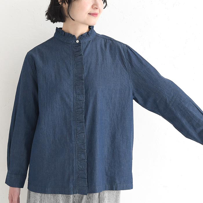 最大20％OFFクーポンあり SO[ ] コットンデニム フリルブラウス 綿100％ 春 秋 冬 25AW0123, 爆買 | SO(ファッション) | 14