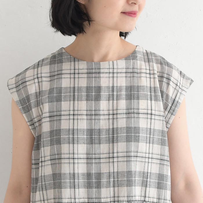 新作早割P5倍 ワンピース SUN VALLEY 綿麻平織 チェック フレンチ袖 春 夏 30代 40代 50代 26SS0306, | SUN VALLEY | 15