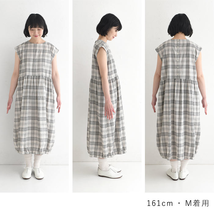 新作早割P5倍 ワンピース SUN VALLEY 綿麻平織 チェック フレンチ袖 春 夏 30代 40代 50代 26SS0306, | SUN VALLEY | 21