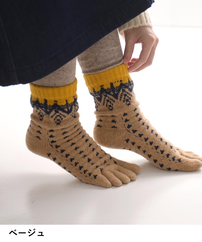 2点までメール便可 靴下 ソックス 日本製 アンクル丈 レディース 可愛い 5本指 足袋 たび ノルディック柄 24AW1121, |  | 15