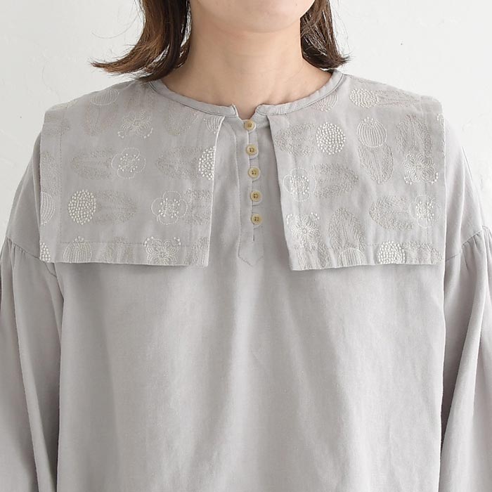 ブラウス 長袖 レディース シャツ 綿麻ツイル ボタニカル刺繍30代 40代 50代 秋冬 25AW1128, | SUN VALLEY | 17