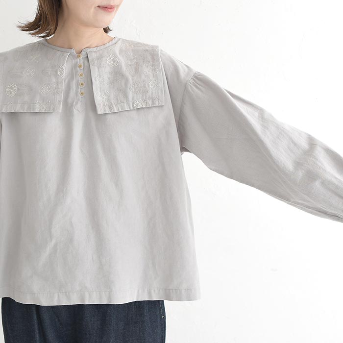 ブラウス 長袖 レディース シャツ 綿麻ツイル ボタニカル刺繍30代 40代 50代 秋冬 25AW1128, | SUN VALLEY | 19