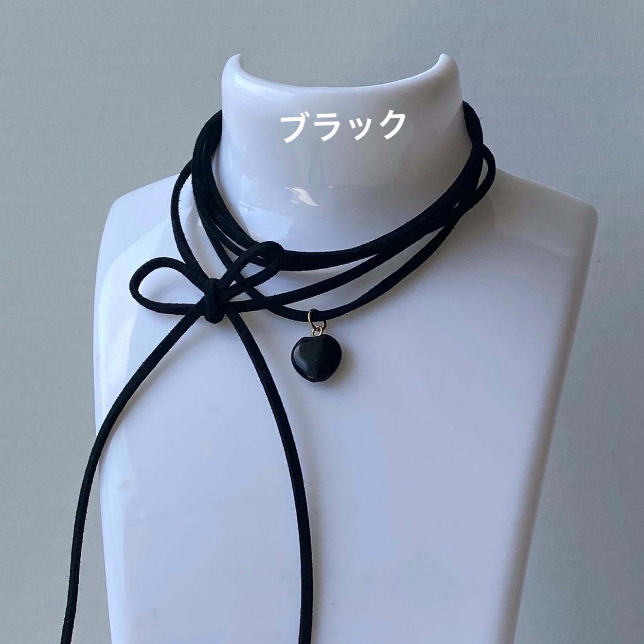 3Wayハートチョーカーネックレス[天然石&フェイクスエード] 2023年秋冬新作　ハンドメイドアクセサリー　ブラックオニキス シルバーフラッシュクリスタル |  | 01