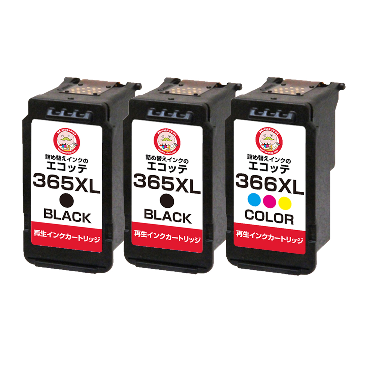 BC-365XL/BC-366XL Canon キャノン 用 リサイクルインク ブラック×2 カラー ( シアン マゼンタ イエロー )×1 大容量 増量 [残量表示あり] 合計3個 [SPD製] BC-｜ecotte-shop