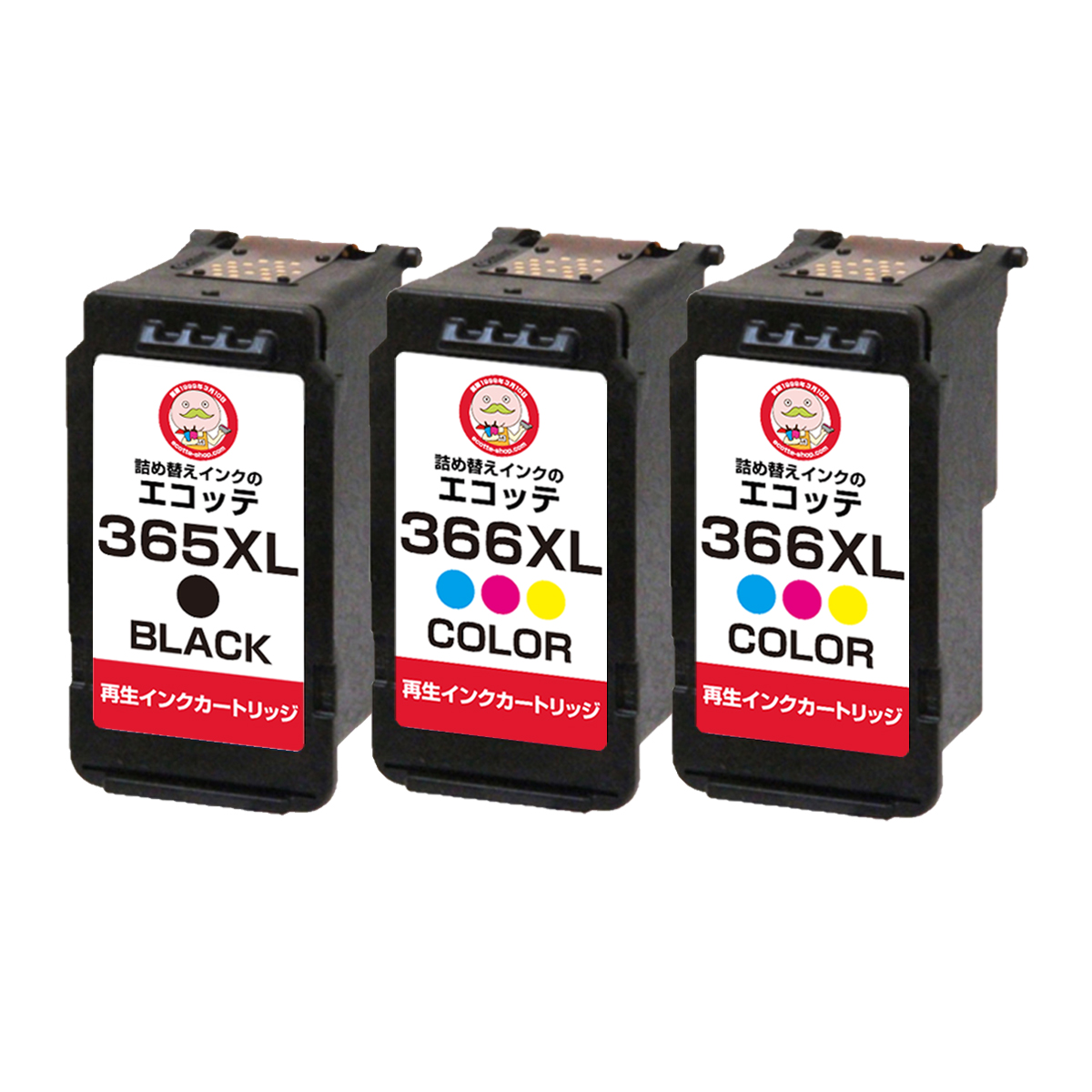 BC-365XL/BC-366XL Canon キャノン 用 リサイクルインク ブラック×1 カラー ( シアン マゼンタ イエロー )×2 大容量 増量 [残量表示あり] 合計3個 [SPD製] BC-｜ecotte-shop