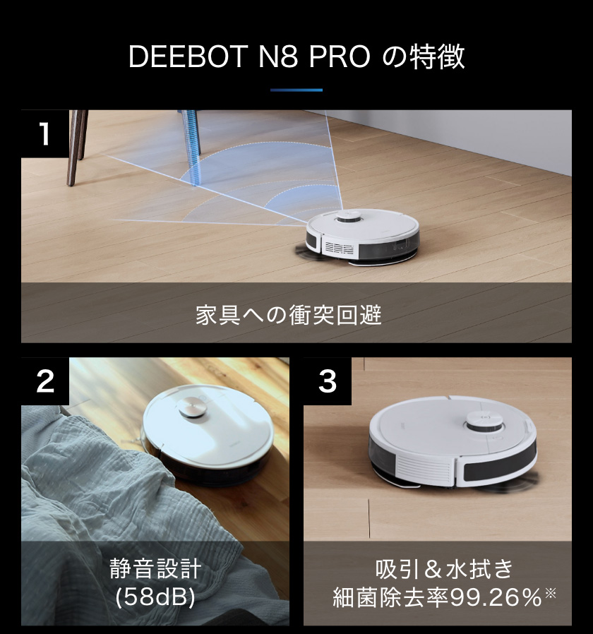 エコバックス DEEBOT N8 PRO ロボット掃除機 D-ToF マッピング機能 