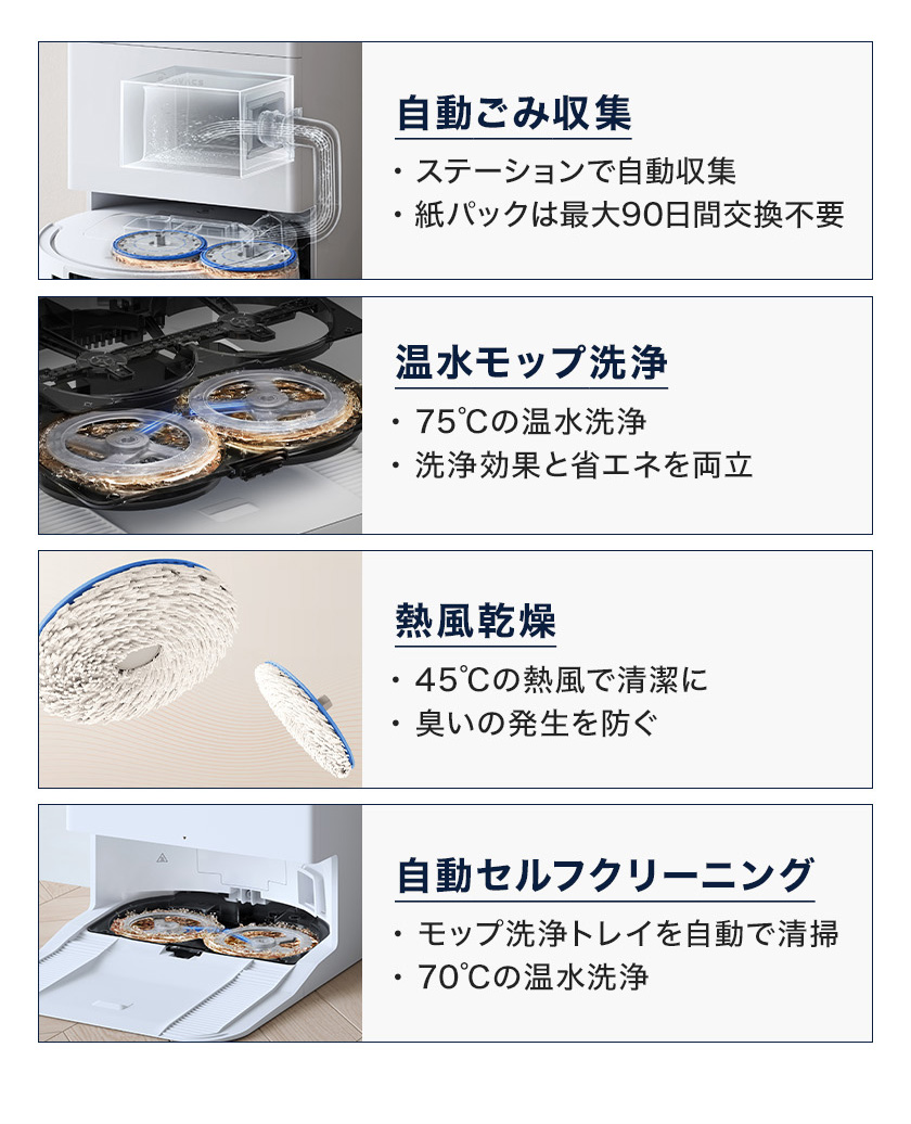 ECOVACS エコバックス T50 OMNI ロボット掃除機 モップ洗浄 ECOVACS T50 OMNI 超薄型 ロボット掃除機 15000Pa