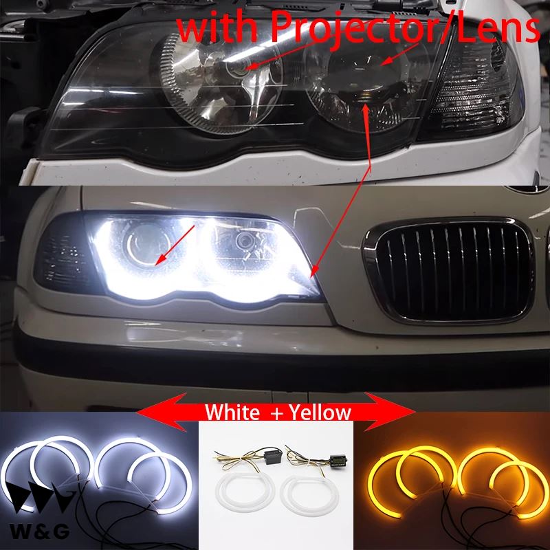 BMW 3シリーズE46セダンツーリングワゴンクーペコンパクト19982005 WHITE LEDヘッドライトヘイローエンジェルデビルアイキットエンジェルアイライト｜ectmmstore｜09