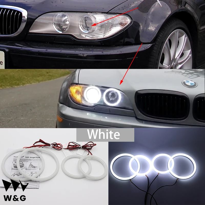 BMW 3シリーズE46セダンツーリングワゴンクーペコンパクト19982005 WHITE LEDヘッドライトヘイローエンジェルデビルアイキットエンジェルアイライト｜ectmmstore｜10