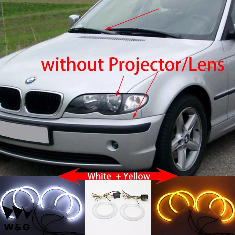 BMW 3シリーズE46セダンツーリングワゴンクーペコンパクト19982005 WHITE LEDヘッドライトヘイローエンジェルデビルアイキットエンジェルアイライト｜ectmmstore｜05