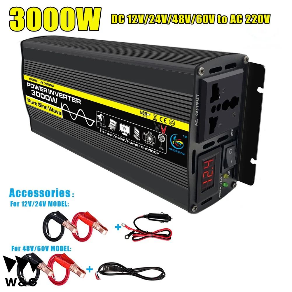 3000W ピュア正弦波太陽車インバーター力インバーター LED 表示 DC12V/24V/48V/60V AC 220V 110V ソケットコンバーター車｜ectmmstore｜02