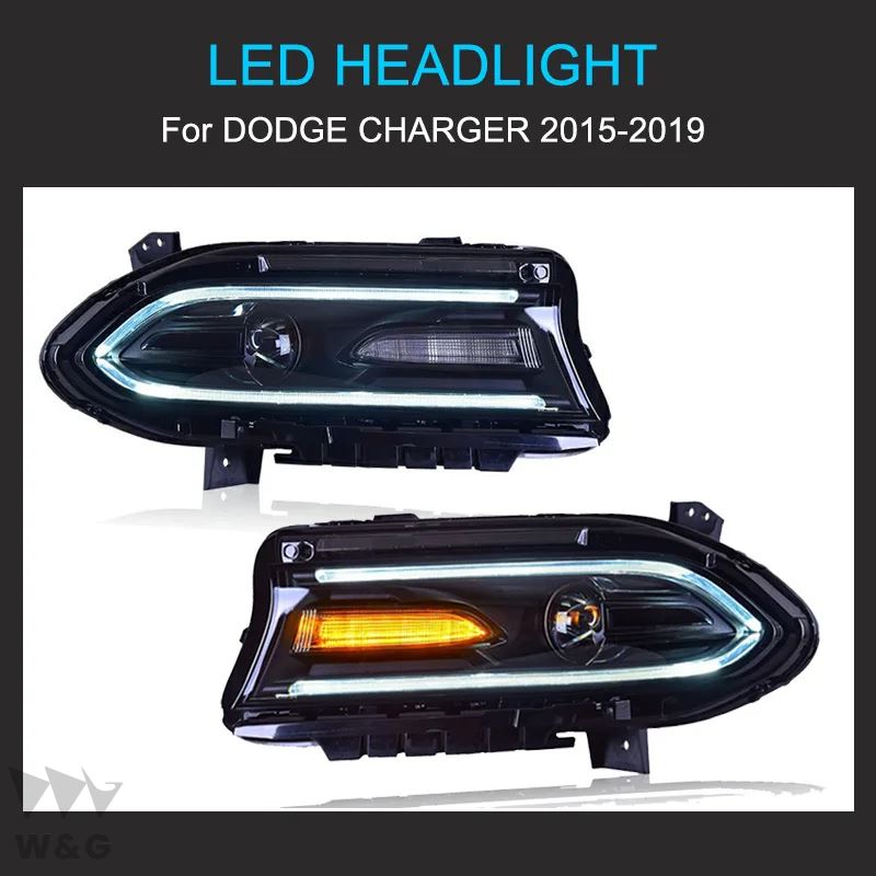 1ペア LED ヘッドライト アセンブリ ダッジ チャージャー 2015年-2019年ヘッドライト LED DRL ダイナミック回転フロント ヘッド｜ectmmstore｜02