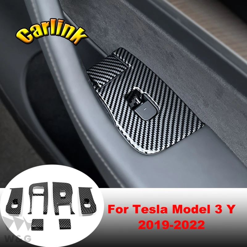テスラ モデル 3 モデル Y 2019-2022 ABS カーボン ウィンドウ リフティング コントロール パネル ボタン スイッチ トリム フレ｜ectmmstore｜03