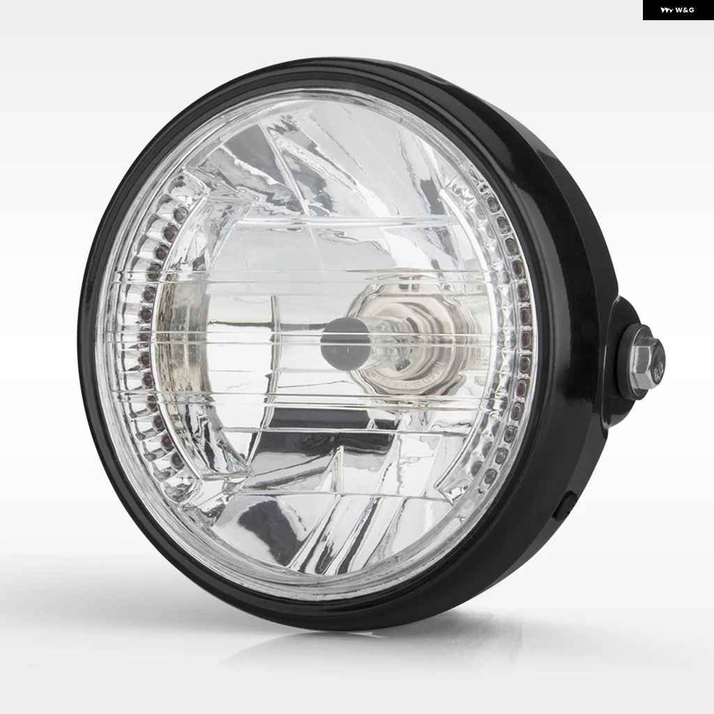 並行輸入品 7インチ オートバイ バイク ヘッドライト 7インチ 汎用 12V H4 35W ラウンド オートバイ バイク イエロー LED ヘッドライト ブラック ブラケの画像