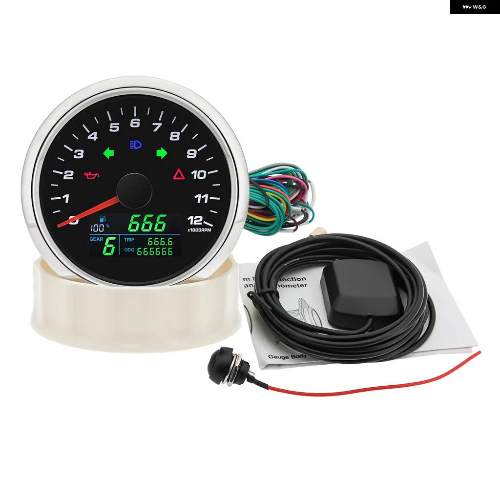 並行輸入品 85MM カーゲージ 12000RPM タコメーター GPS スピード メーター 燃料レベル 電圧計 ギア 299KMH MPH スピード メータ_1