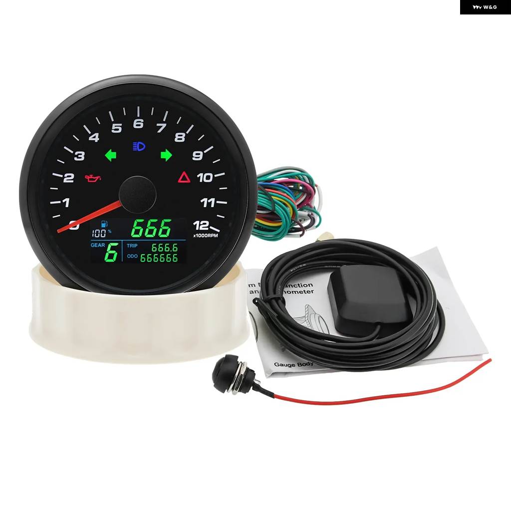並行輸入品 85MM カーゲージ 12000RPM タコメーター GPS スピード メーター 燃料レベル 電圧計 ギア 299KMH MPH スピード メータ_2