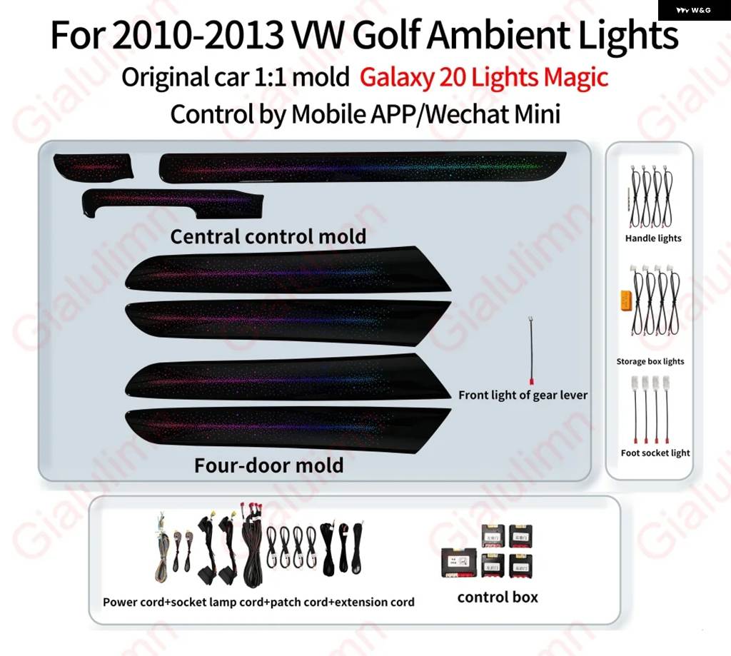 並行輸入品 LED アンビエントライト VW GOLF 6 2008-2013 LHD RHD ムード バックライト ムードライト ランプキット アンビエントライト イ_5