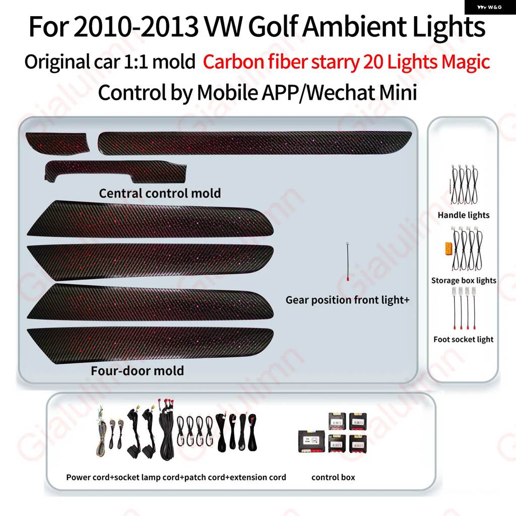 並行輸入品 LED アンビエントライト VW GOLF 6 2008-2013 LHD RHD ムード バックライト ムードライト ランプキット アンビエントライト イ_1