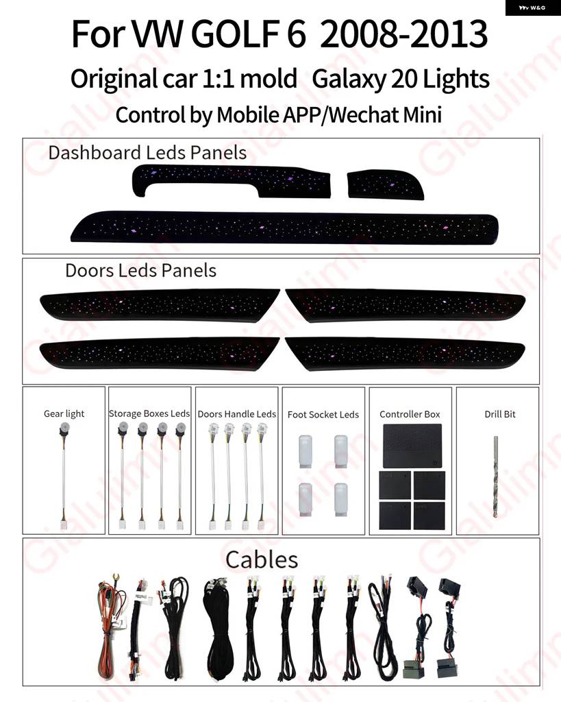 並行輸入品 LED アンビエントライト VW GOLF 6 2008-2013 LHD RHD ムード バックライト ムードライト ランプキット アンビエントライト イ_2