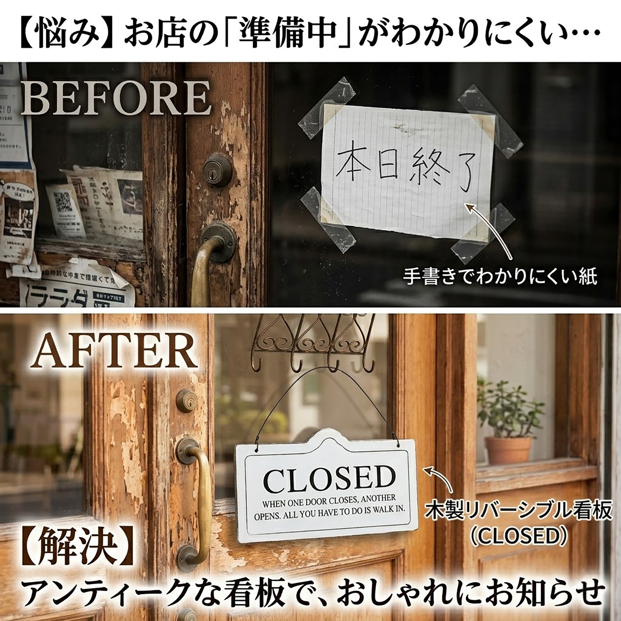 古い扉　板　看板　メニュー　店舗什器 オープン クローズ 看板 サインプレート ボード 開店 閉店 OPEN CLOSED