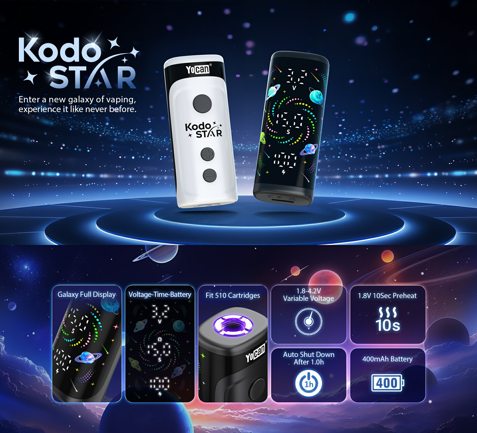 Yocan Kodo Star 400mAh 予熱機能 510規格 Type-C充電 本体