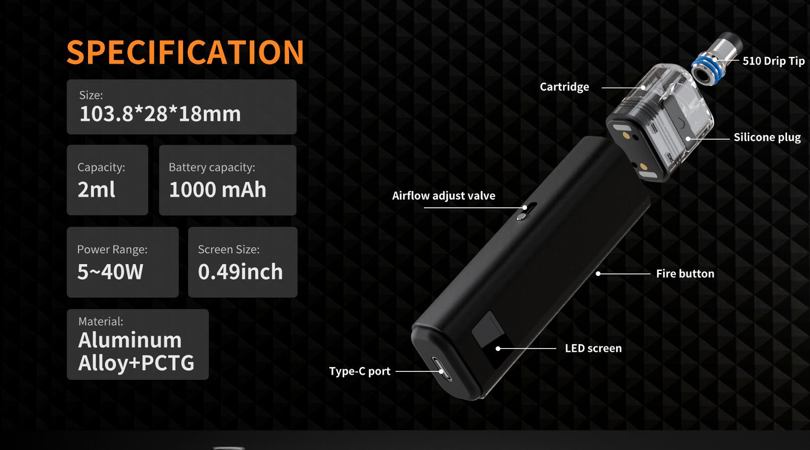 VEEPON VeeX Pod Kit 510規格ドリップチップ ベイプ 本体 vape