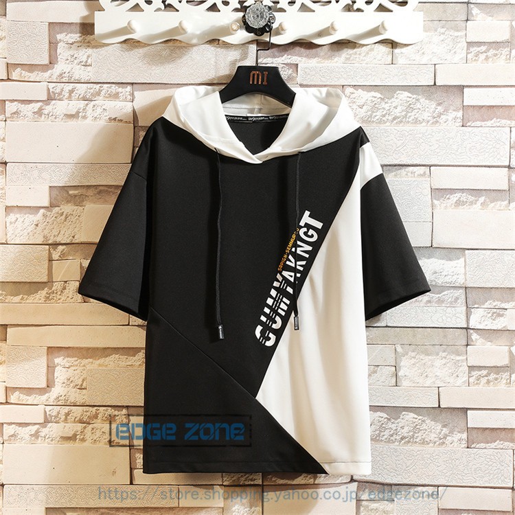 パーカー メンズ おしゃれ レディース 夏パーカー 英文字 切り替え 半袖パーカー フード付き カジュアル 夏 人気 父の日 プレゼント Ege Edge Zone 通販 Yahoo ショッピング