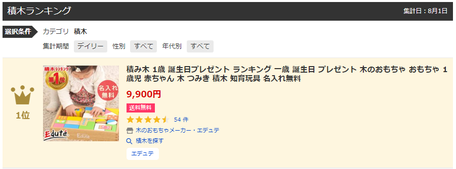 エデュテ 名入れ 名前入り 無料 お祝い 木製 玩具 積木 4536257002994 ギガランキングｊｐ