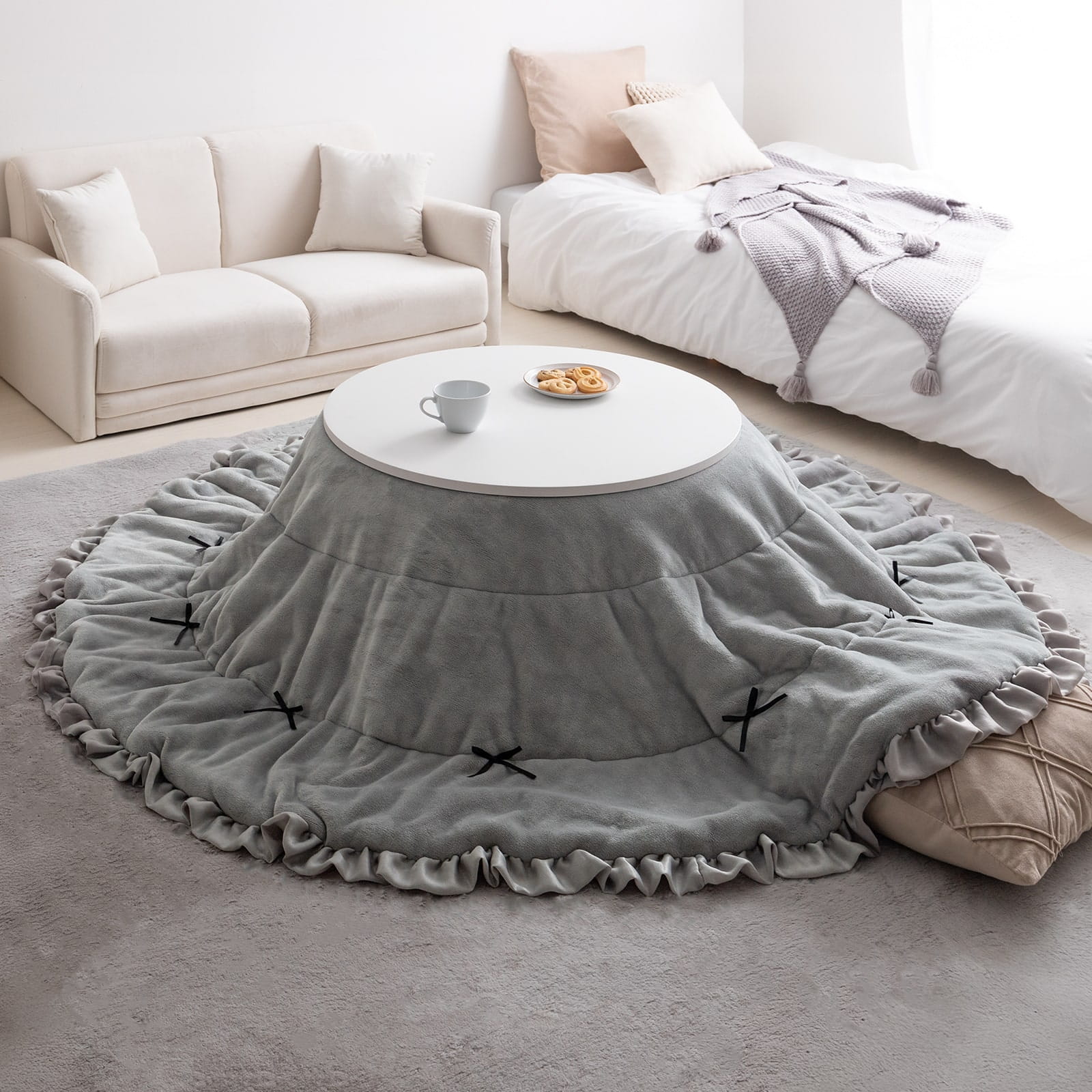 こたつ&こたつ掛け布団 美品✨ 丸型 こたつ薄掛け布団 190cm丸【丸形】こたつ布団 コタツ布団 無地