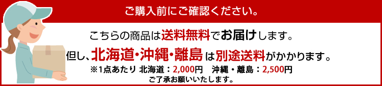 北海道：2,000円、沖縄・離島：2,500円別途送料がかかります