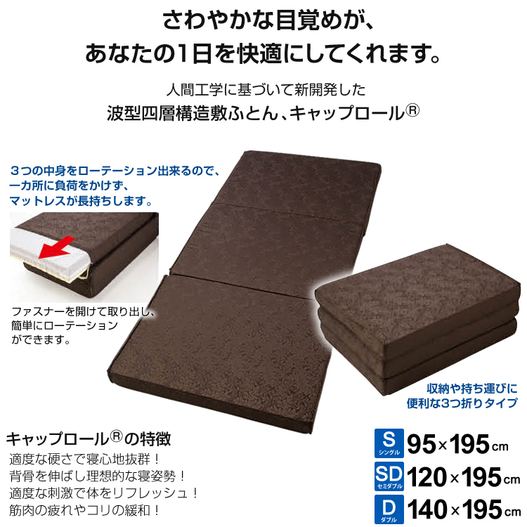 波型四層構造敷布団 新型 キャップロール 縁 えにし 95×195cm