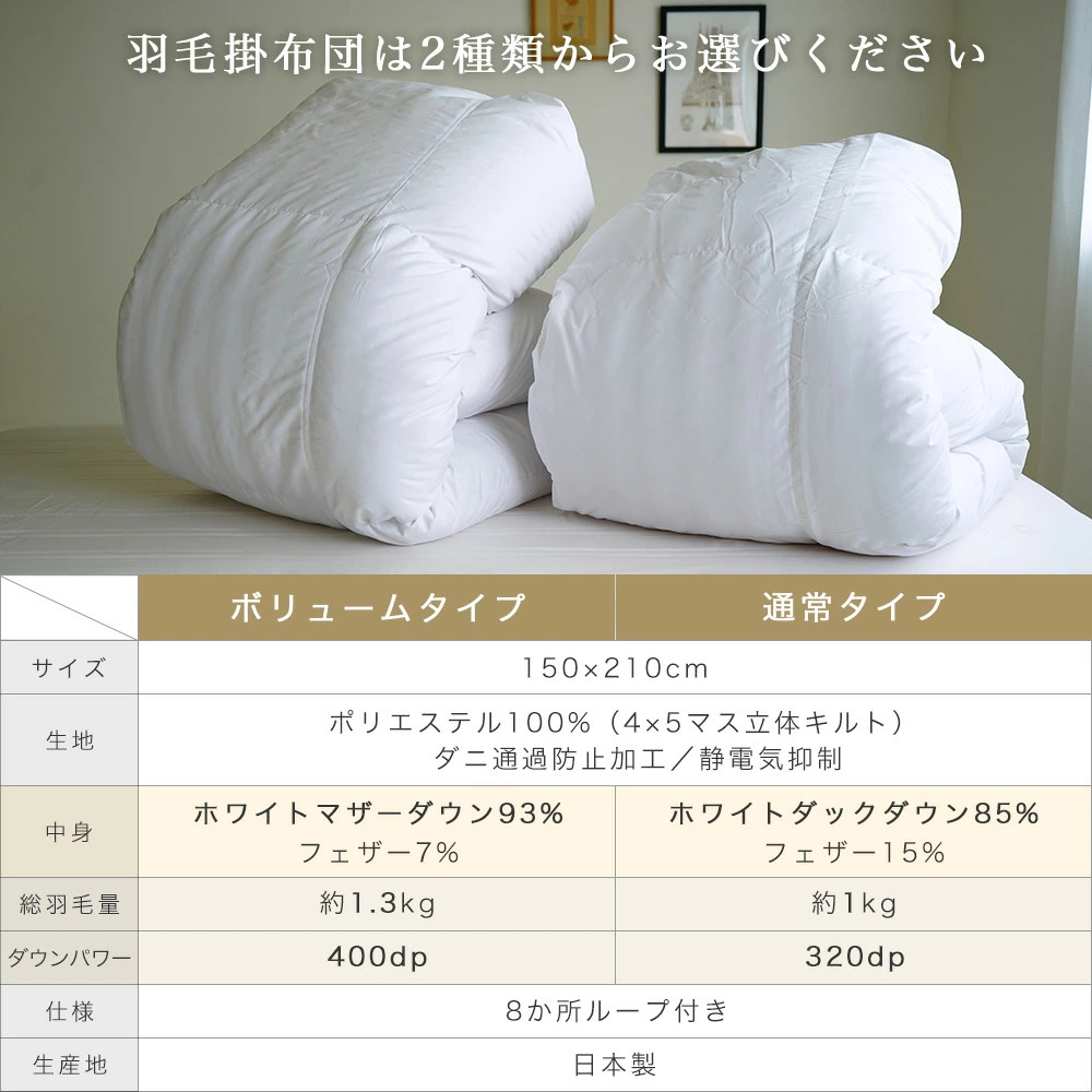 羽毛布団 シングルロング 150×210cm 通常タイプ 掛け布団 ホテル