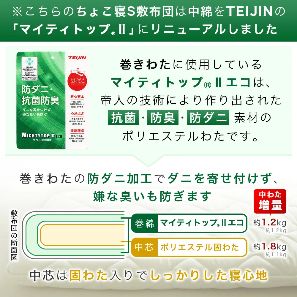 防ダニ・抗菌・防臭加工 中わた