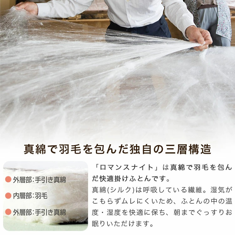 羽毛布団 シングルロング 掛け布団 ロマンスナイト 真綿入り