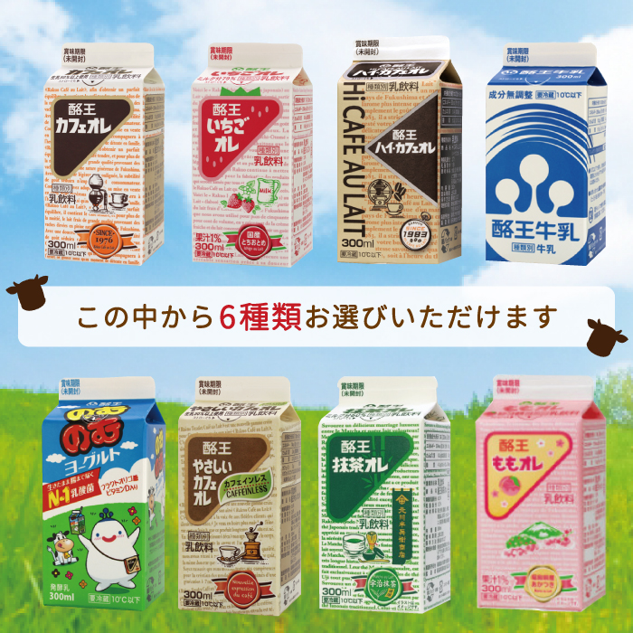 国内正規品】 （300ml×12本セット）酪王協同乳業「組み合わせ自由」300ml 各2本×6種類（8種類の味から選べます） 福島県 酪王 生乳  (クール便) ソフトドリンク、ジュース