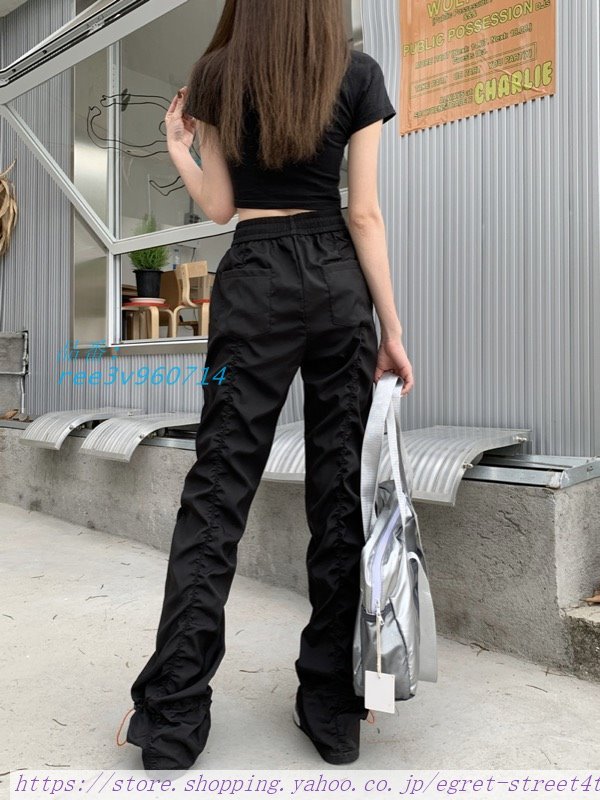 ナイロン パンツ ギャザー シャーリング 韓国 ストリート コーデ 原宿  