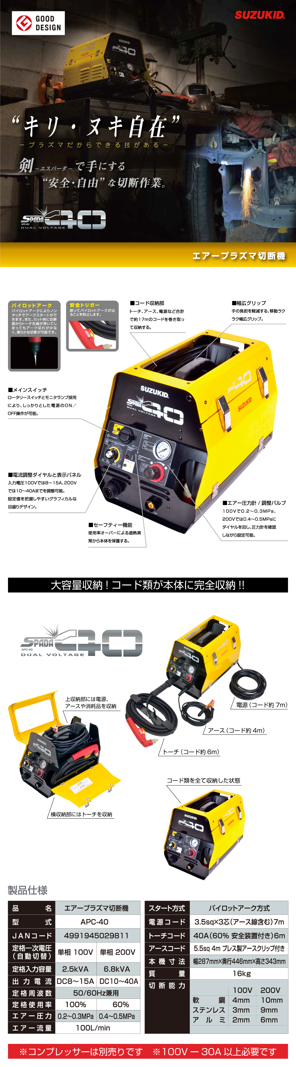 メーカー直送品] SUZUKID APC-40 エアープラズマ切断機 エスパーダ40