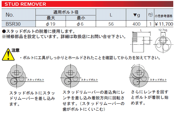 KTC 12.7sq.スタッドリムーバー BSR30 : bsr30 : EHIME MACHINE 1号店